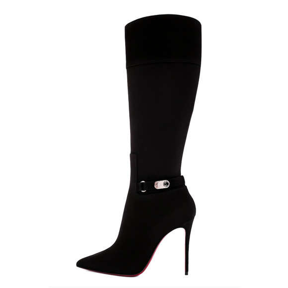 Christian Louboutin Lock Kate Botta 100 Black Suede Knee High Heel Boot 40.5 - Picture 3 of 12